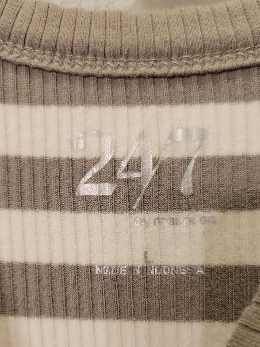 Maurices 24/7 Striped Ribbed Tank Top in Taupe and White